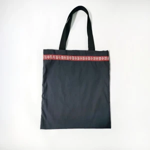 Сумка-шоппер черная с тесьмой «Орепей» в русском стиле на молнии