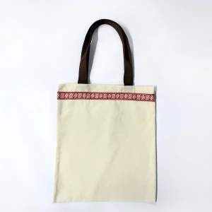 Сумка-шоппер бежевая с тесьмой «Орепей» в русском стиле на молнии