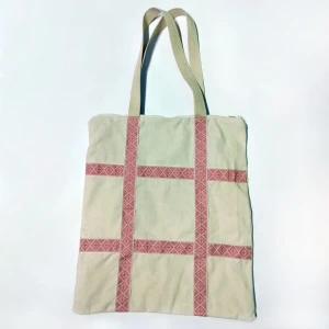 Сумка-шоппер бежевая с тесьмой «Восход» в русском стиле на молнии