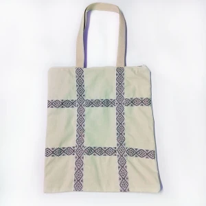 Сумка-шоппер бежевая с тесьмой «Коловрат» в русском стиле на молнии