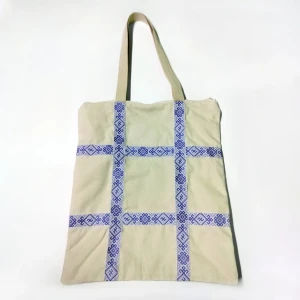 Сумка-шоппер бежевая с тесьмой «Очищение» в русском стиле на молнии