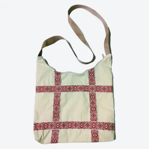 Сумка-хобо бежевая с тесьмой «Солнечные лучи» в русском стиле